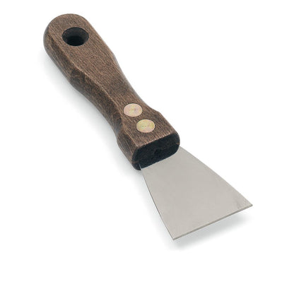 Spaclul de de-ruginire profesional Nölle Profi-Bürste din oțel inoxidabil de la Nölle Profi Brush Bürsten- & Pinseltechnik e.K. are o lamă scurtă și lată din oțel inoxidabil și un mâner de lemn închis la culoare cu nituri de alamă și orificiu pentru agățare - ideal pentru îndepărtarea ruginii.