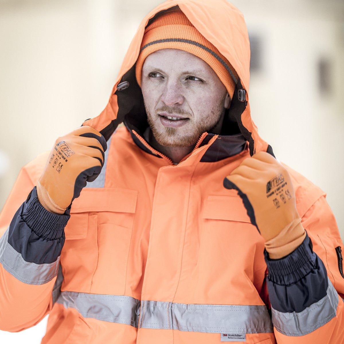 NITRAS MOTION TEX VIZ PLUS, jachetă pilot de înaltă vizibilitate, portocaliu neon / bleumarin