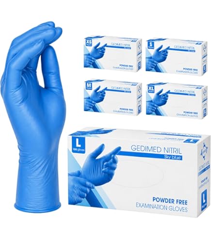 Produse în lichidare: Mănuși din nitril Biocaremedic, mănuși de unică folosință, albastre – 100 de bucăți – mărimea M | Pachet (100 de mănuși)