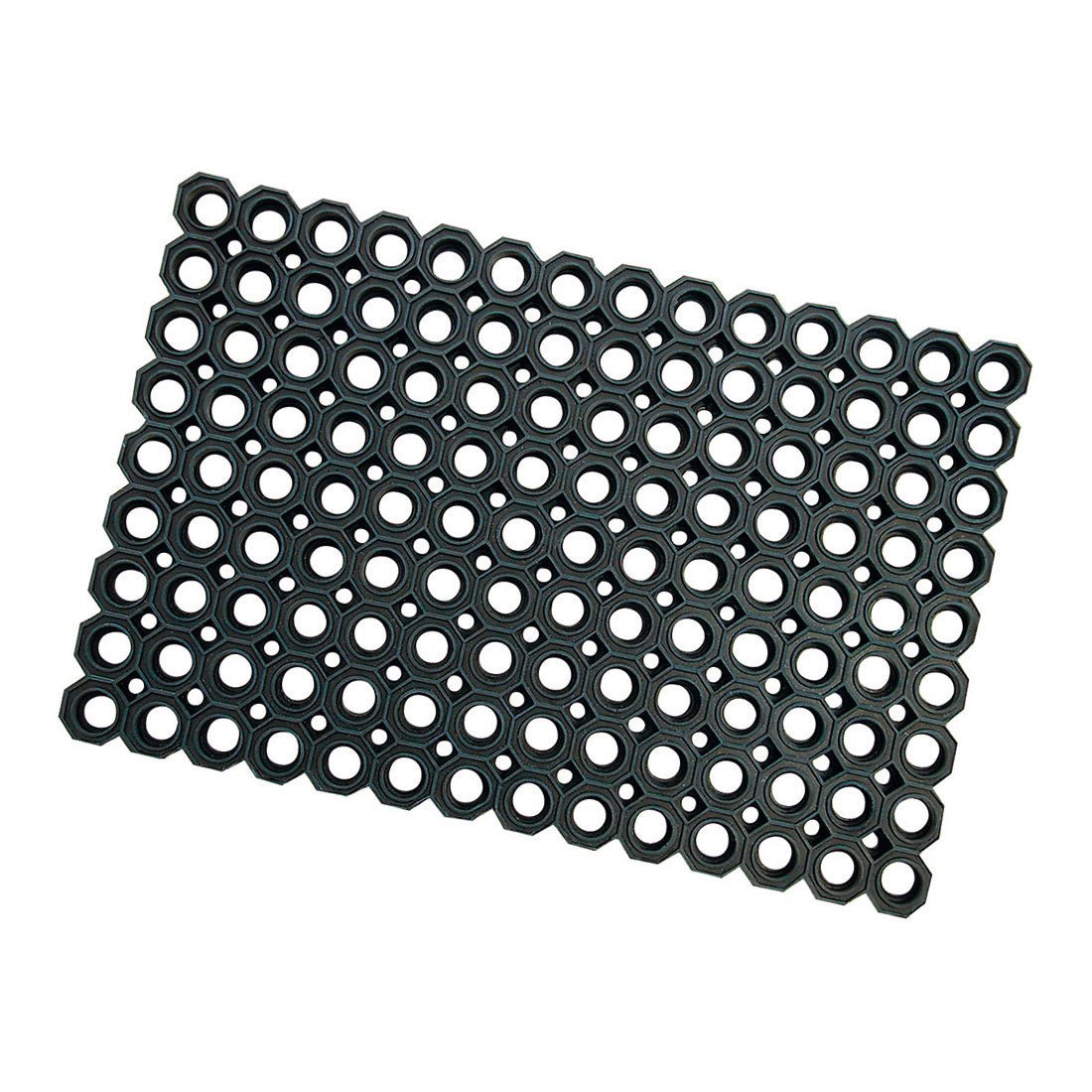 Covorașul din cauciuc cu fagure Nölle Profi Brush (40x60 cm, 2,3 cm grosime) de la Nölle Profi Brush Bürsten- & Pinseltechnik e.K. oferă o aderență sporită datorită designului său dreptunghiular negru și găurilor circulare distribuite uniform.