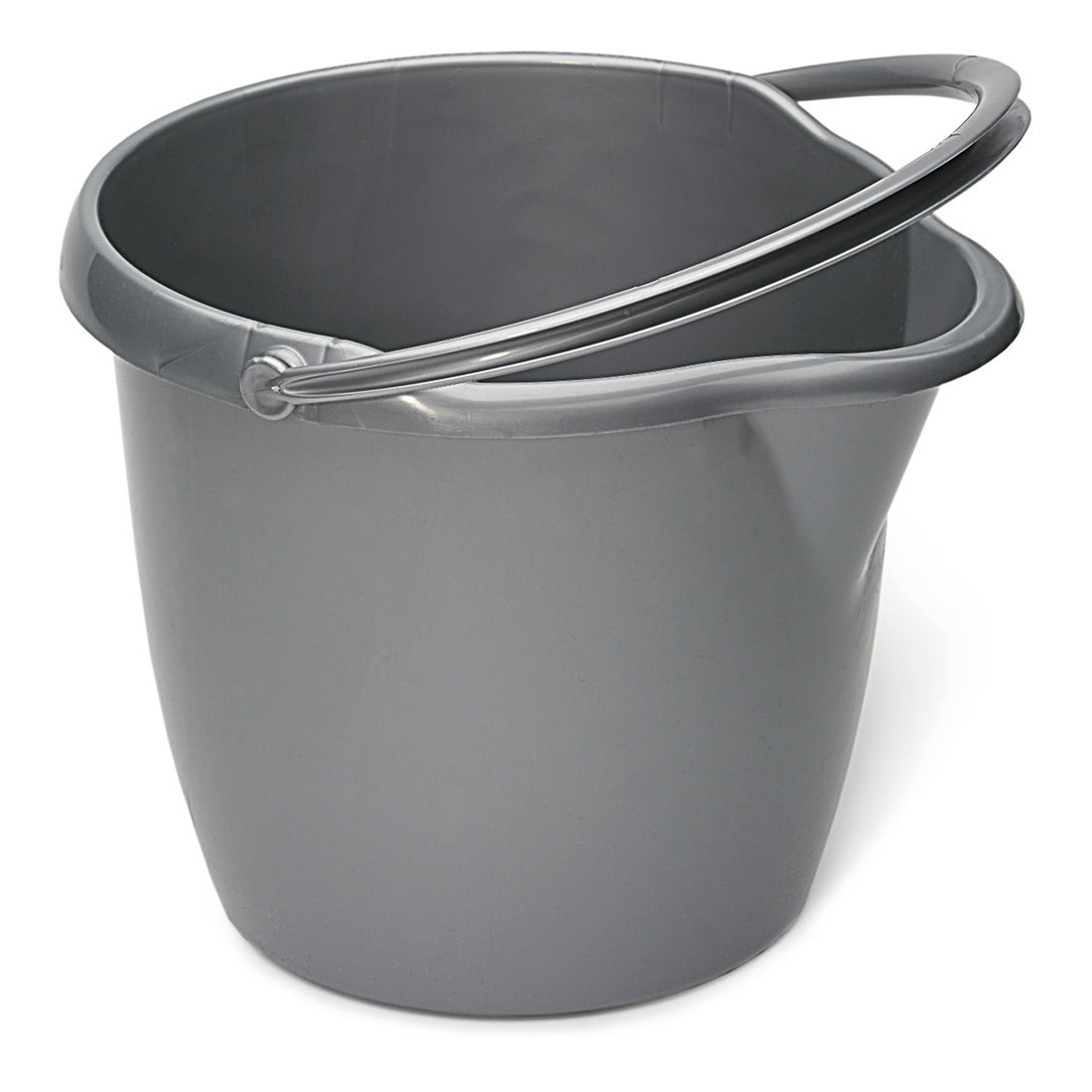 Der Nölle Profi Brush Haushaltseimer mit Ausguss, 12 Liter, silber Kunststoff, von Nölle Profi Brush Bürsten- & Pinseltechnik e.K., verfügt über einen Metallgriff, eine abgerundete Form und einen seitlichen Ausguss - ideal für praktische Aufgaben im Haushalt.