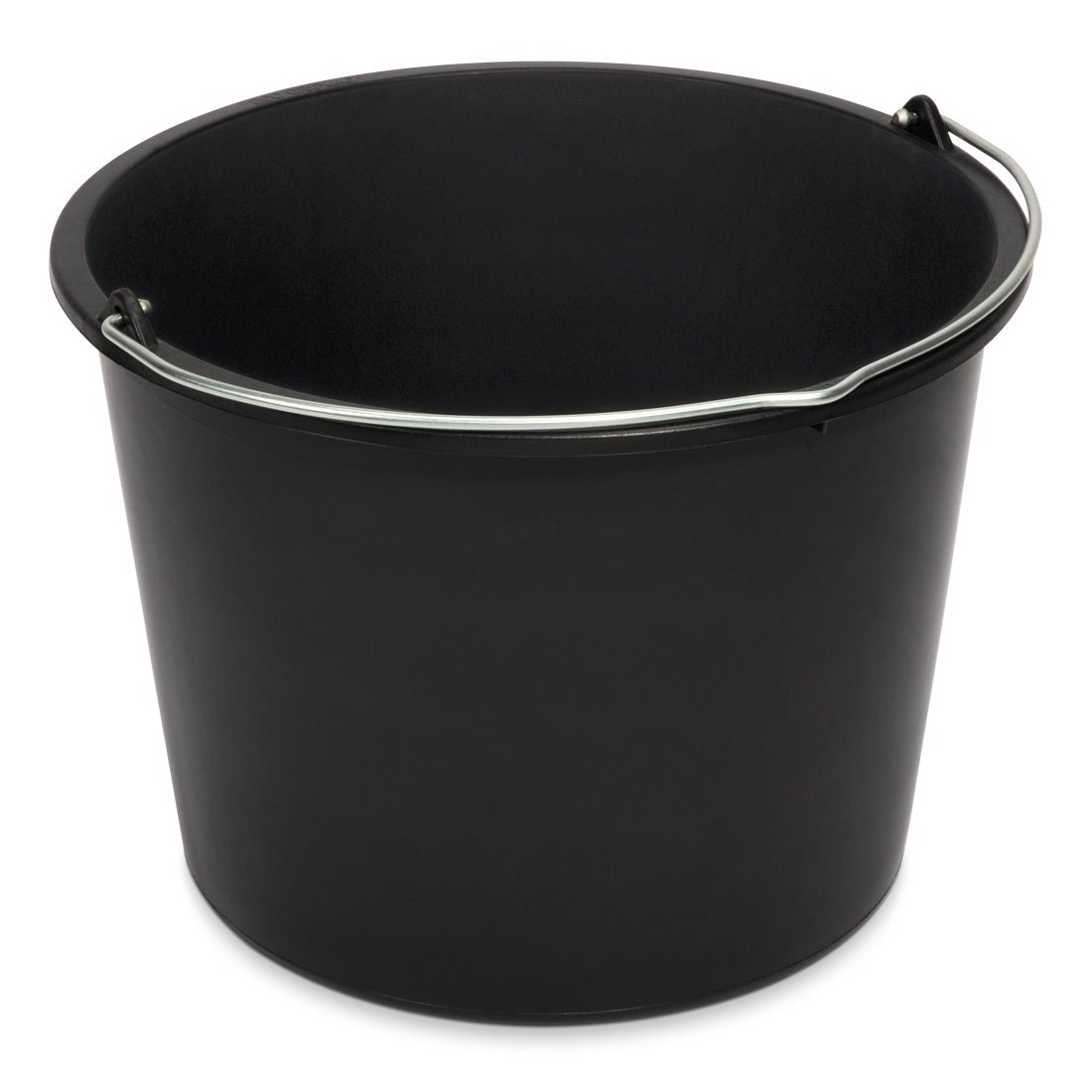 Der Nölle Profi Brush Baueimer aus schwarzem Kunststoff, zylindrisch und mit Metallhenkel, von Nölle Profi Brush Bürsten- & Pinseltechnik e.K., ist leer vor weißem Hintergrund abgebildet.