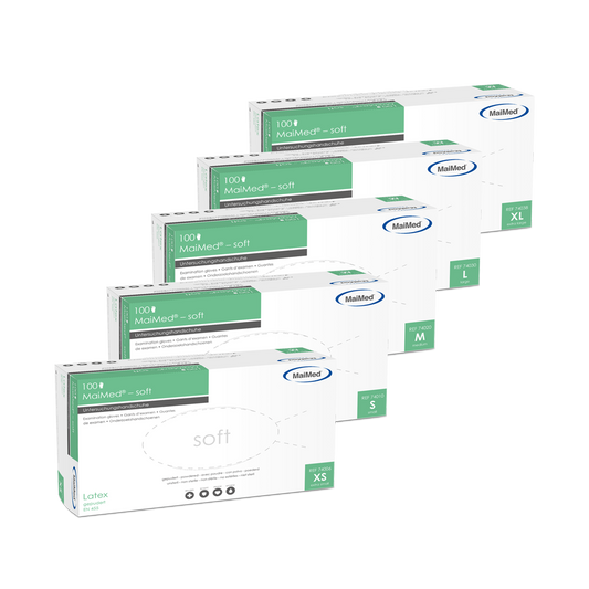 Mănuși de examinare din latex MaiMed-soft, nesterile, pudră, 100 bucăți/cutie