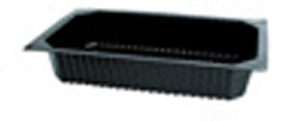 Duni GmbH PP Schale 1/4 GN Schwarz este o tavă de servit neagră cu laturi nervurate și o margine plată, perfectă pentru prezentarea la bufet în gastronomie, ilustrată pe un fundal alb.