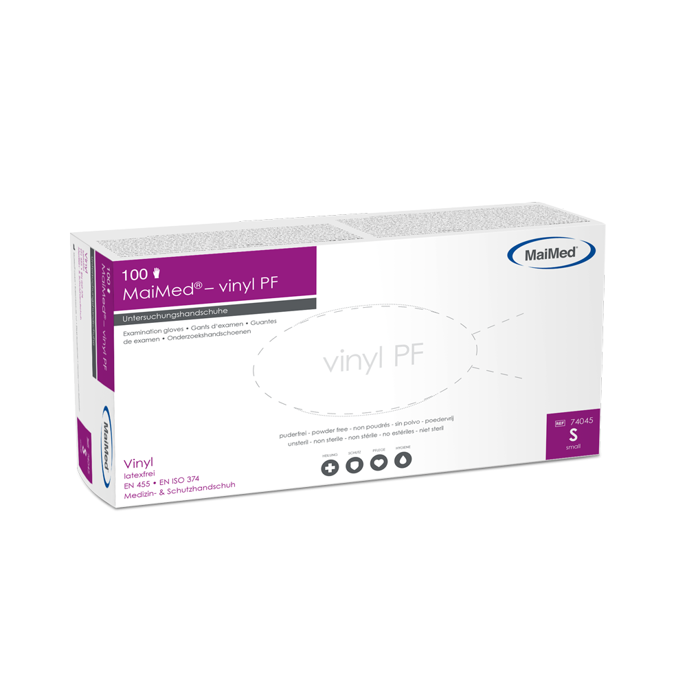 MaiMed-vinyl PF, mănuși de examinare din vinil nesterile, fără pulbere, 100 bucăți/cutie