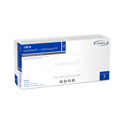 MaiMed-nitril albastru PF Blue, nesteril, pulbere. Mănuși fără latex 100 buc/cutie