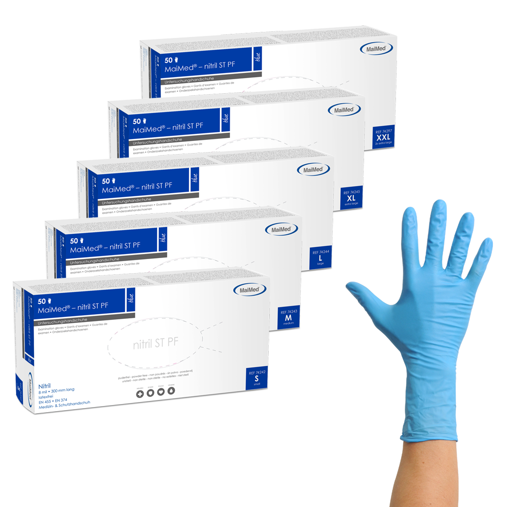 MaiMed-nitril albastru, manusi de protectie sterile, fara praf, grosime 8mil 50 bucati/cutie