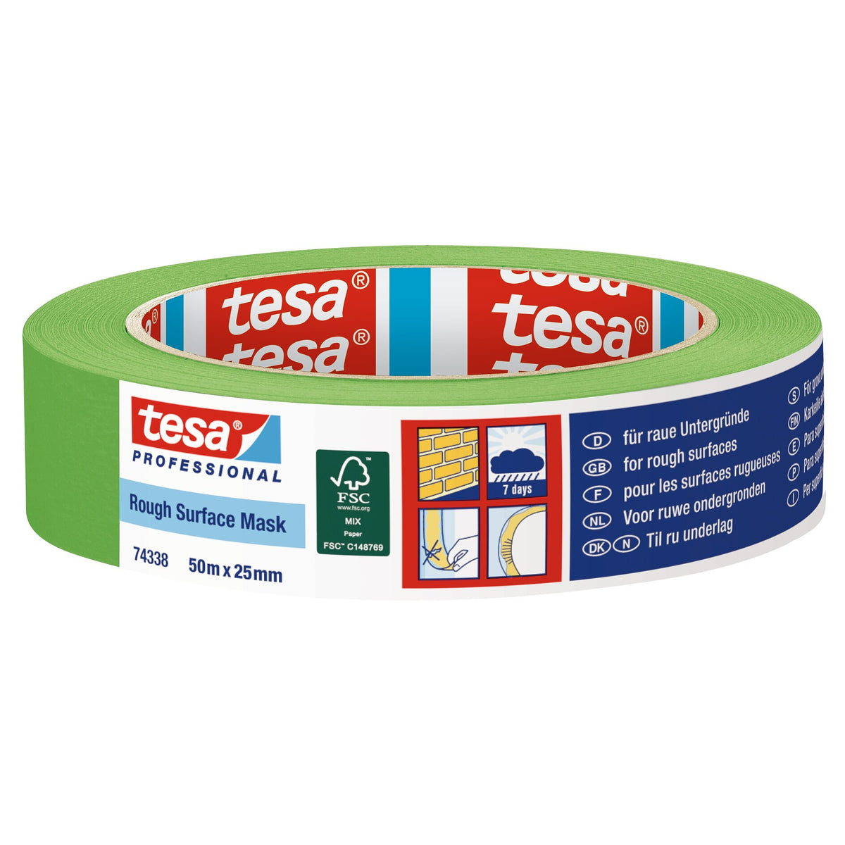 tesa Professional 74338 Rough Surface Abdeckband, grün 50 m x 25 mm