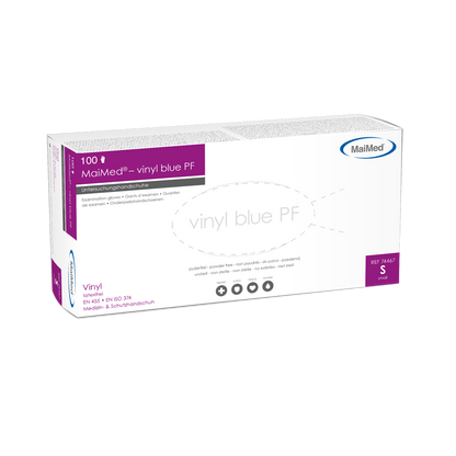 Mănuși de examinare de vinil MaiMed-albastru de vinil PF, nesterile, fără pulbere 100 buc/cutie