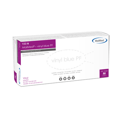 Mănuși de examinare de vinil MaiMed-albastru de vinil PF, nesterile, fără pulbere 100 buc/cutie
