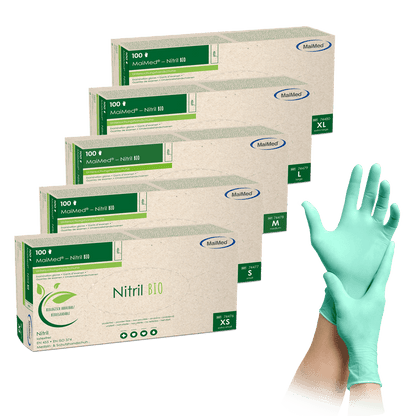 MaiMed-Nitril BIO, nesteril, fără pulbere, mănușă de nitril fără latex, verde, 100 buc/cutie