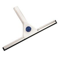 Racleta pentru geamuri, albă, 350 mm de la Diversey Deutschland GmbH & Co. OHG asigură o curățare fără dungi a geamurilor cu marginea metalică argintie și lama de cauciuc negru; disponibilă în cutie (2 pachete).