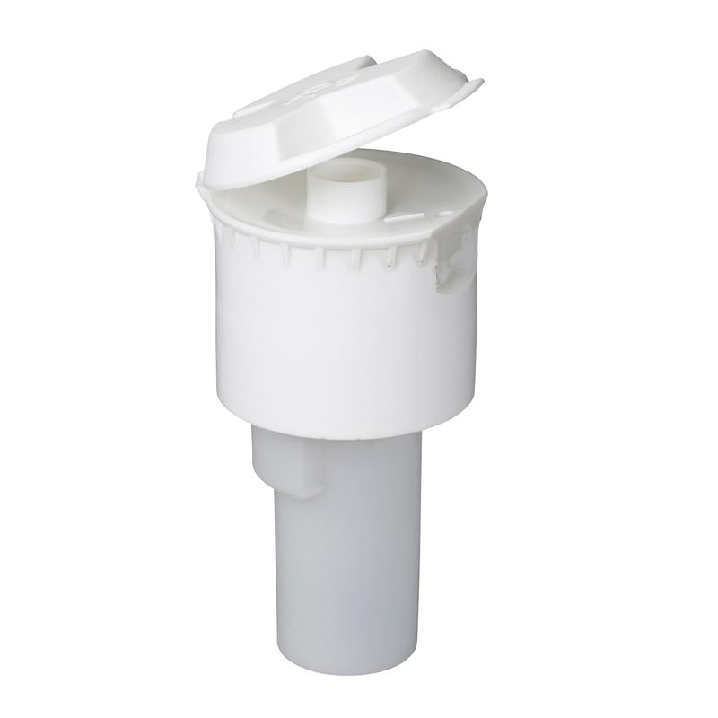Capacul de dozare, 20ml alb de la Diversey Deutschland GmbH & Co. OHG este un capac de dozare din plastic alb cu flip-top pentru sticle de 2L și sticle de dozare EXACT de 1L, aici parțial deschis cu duză interioară. Design funcțional, vândut ca cutie (6 pachete) pe fundal alb.