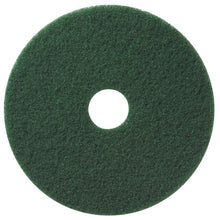 Discul de curățare TASKI Americo Pad Verde pentru curățarea umedă și uscată, produs de Diversey Deutschland GmbH & Co. OHG, este un disc verde, de formă circulară, cu o gaură centrală, reprezentat pe un fundal alb.