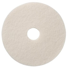 TASKI Americo Pad Alb – tampon de lustruire de înaltă calitate și viteză mare, produs de Diversey Deutschland GmbH & Co. OHG, este un tampon rotund, plat, de culoare albă, cu suprafață texturată și orificiu central, conceput pentru lustruirea eficientă a pardoselilor, prezentat pe un fundal alb.