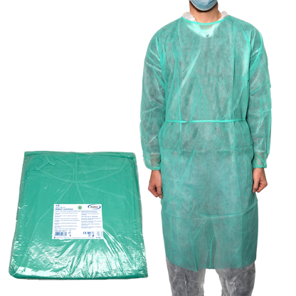 MaiMed-Coat Protect, halat de protectie din fleece, verde nesteril, mansete elastice, lungime 120cm, 10 bucati | Pachet (10 bucăți)