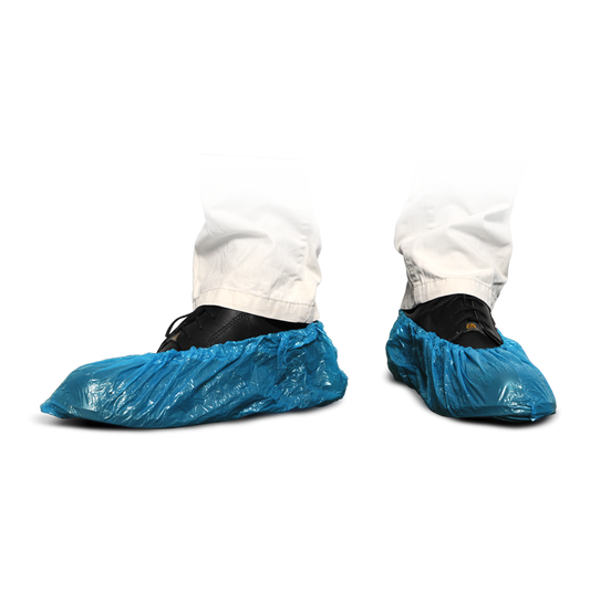 Huse de pantofi MaiMed-Cover PE Huse de pantofi de unica folosinta din PE, albastru, 100 bucati/pachet. | Pachet (100 bucăți)