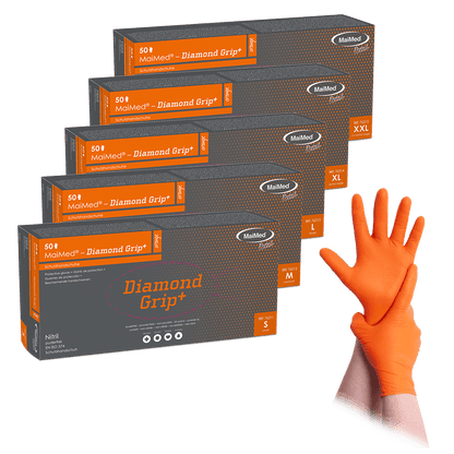 MaiMed-Diamond Grip+ mănușă de nitril portocalie, nesterilă, fără latex