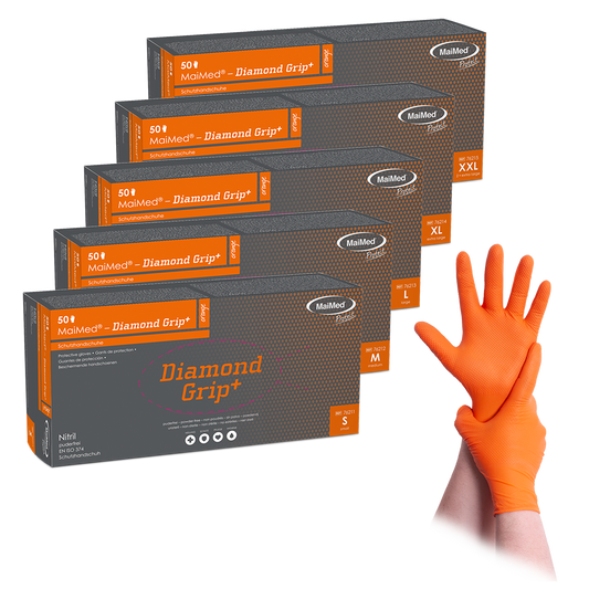 MaiMed-Diamond Grip+ mănușă de nitril portocalie, nesterilă, fără latex