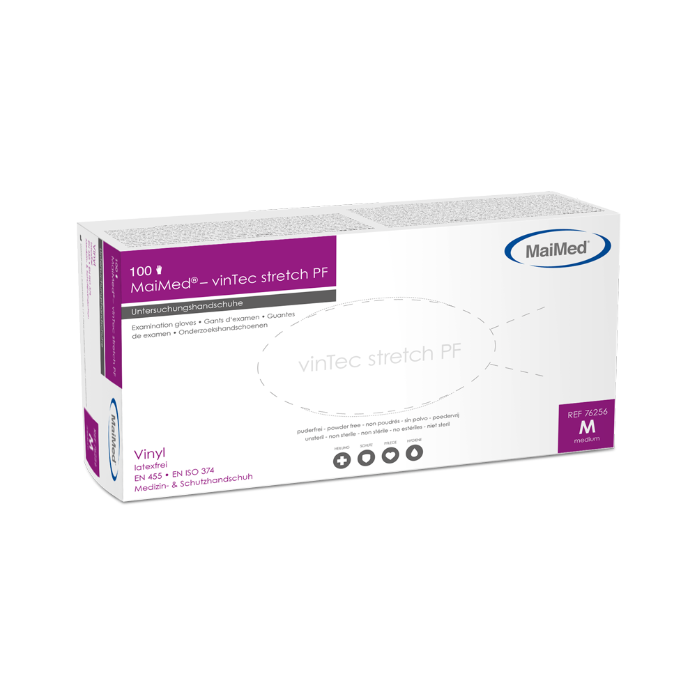 Mănuși de examinare MaiMed-vinTec Stretch PF, nesterile, din vinil pudră 100 buc/cutie