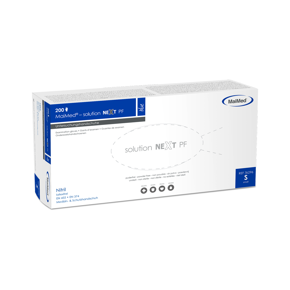 Mănuși de nitril MaiMed-solution next albastru, nesterile, fără latex, 200 bucăți/cutie