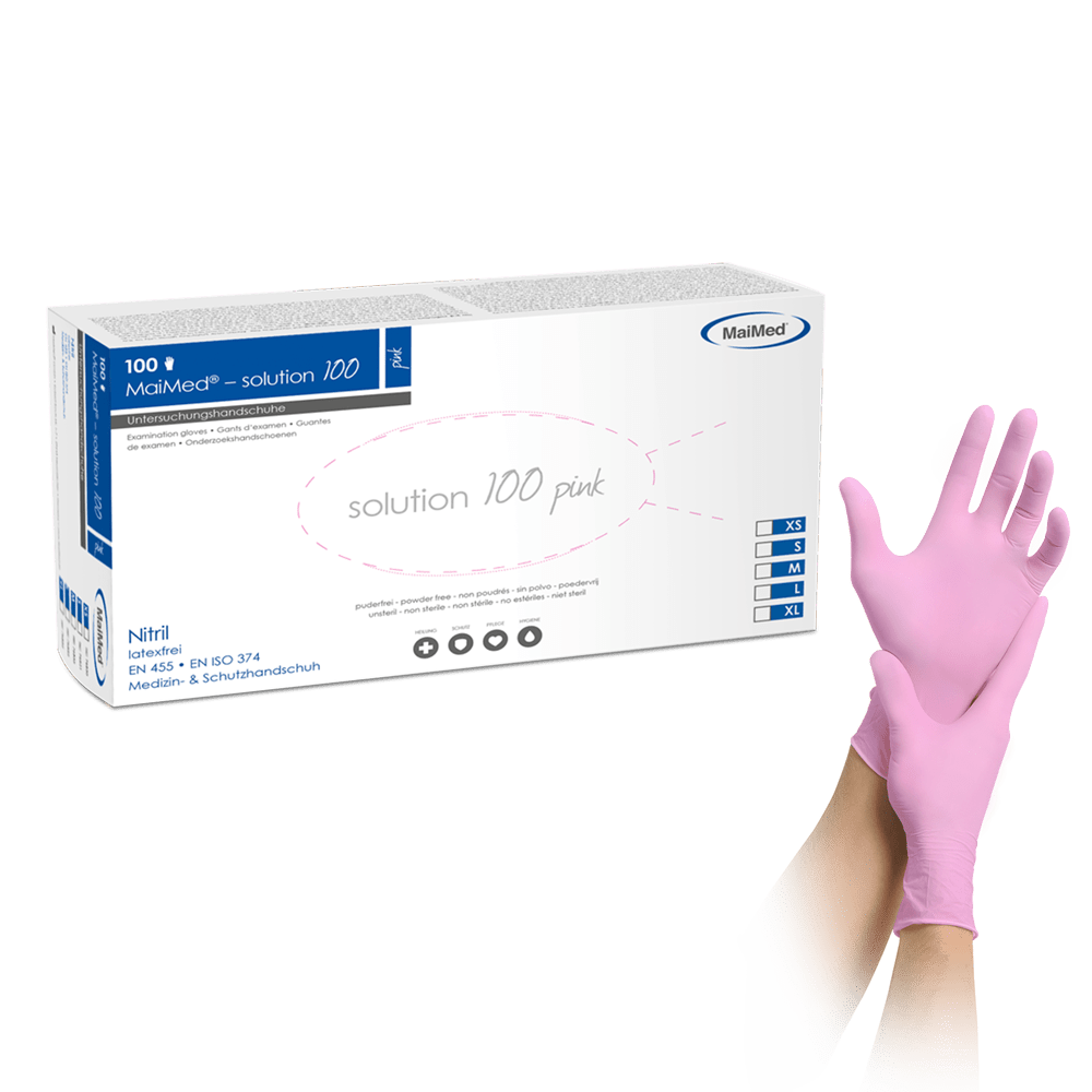 MaiMed-solution 100 mănușă roz nesterilă, fără pudră, fără latex, albastră, 100 bucăți/cutie