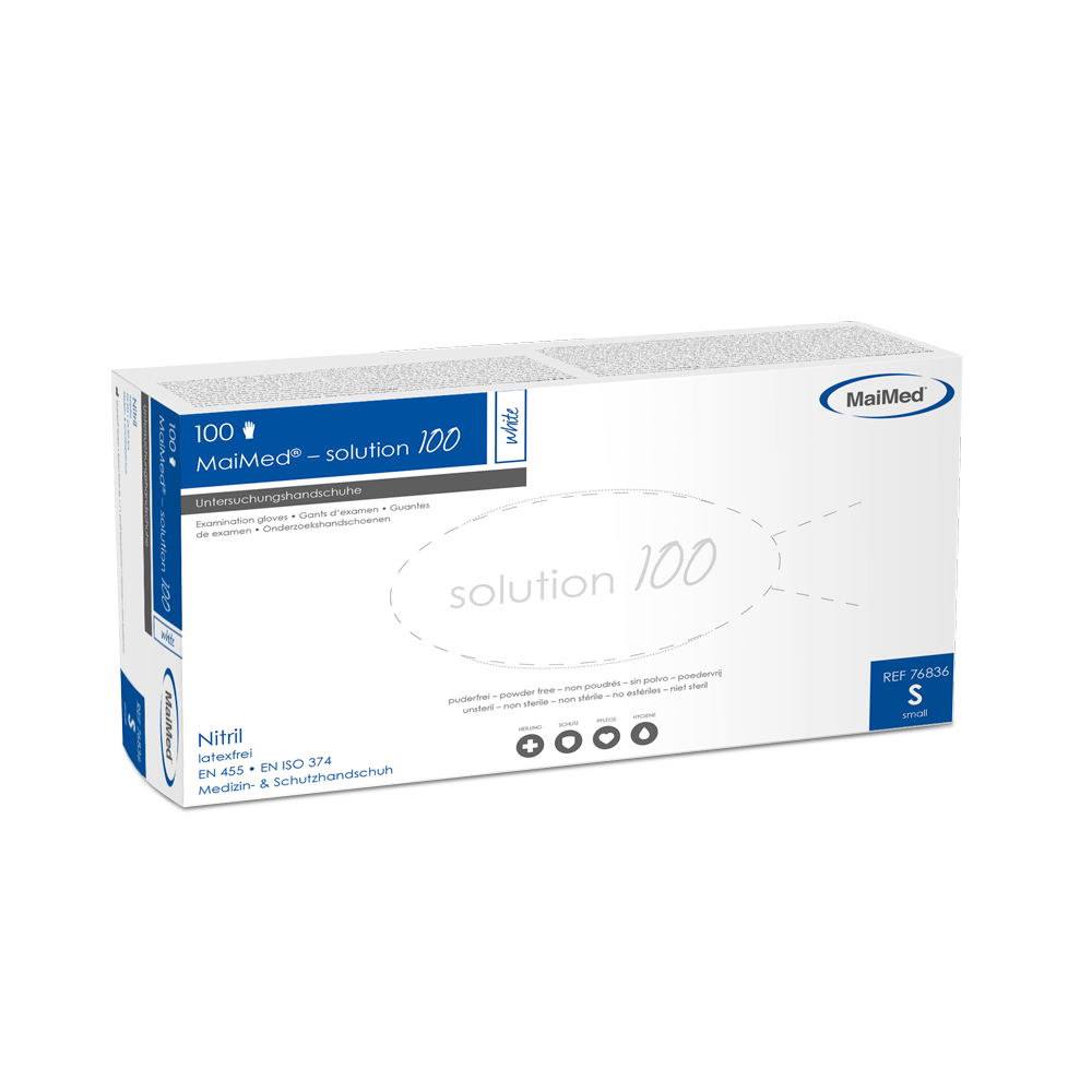 MaiMed-solution 100 alb nesteril, pf mănușă fără latex, alb, 100 buc/cutie