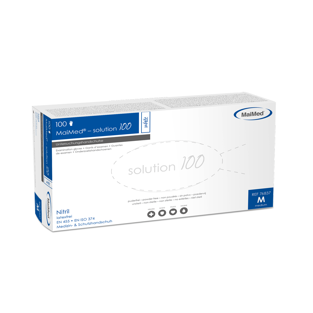 MaiMed-solution 100 alb nesteril, pf mănușă fără latex, alb, 100 buc/cutie