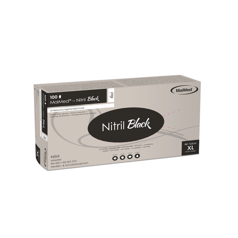 MaiMed-Nitril Negru negru, mănuși sterile fără pudră, fără latex 100 bucăți/cutie