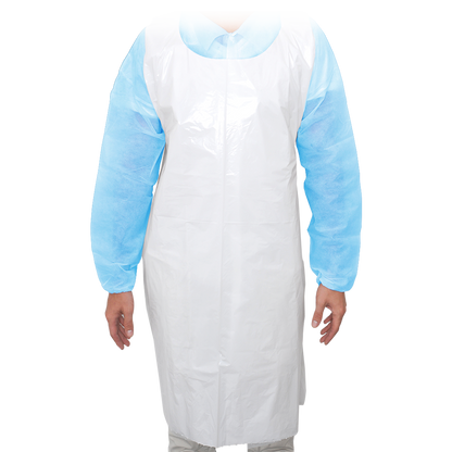 MaiMed-Apron Light PE, șorț din PE 75x120cm alb, 100 buc/pachet, blocat, suprafață netedă | Pachet (100 bucăți)