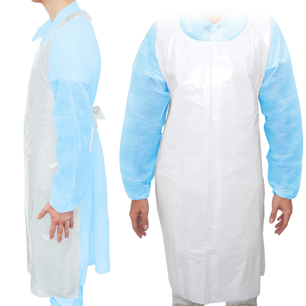 MaiMed-Apron Light PE, șorț din PE 75x120cm alb, 100 buc/pachet, blocat, suprafață netedă | Pachet (100 bucăți)