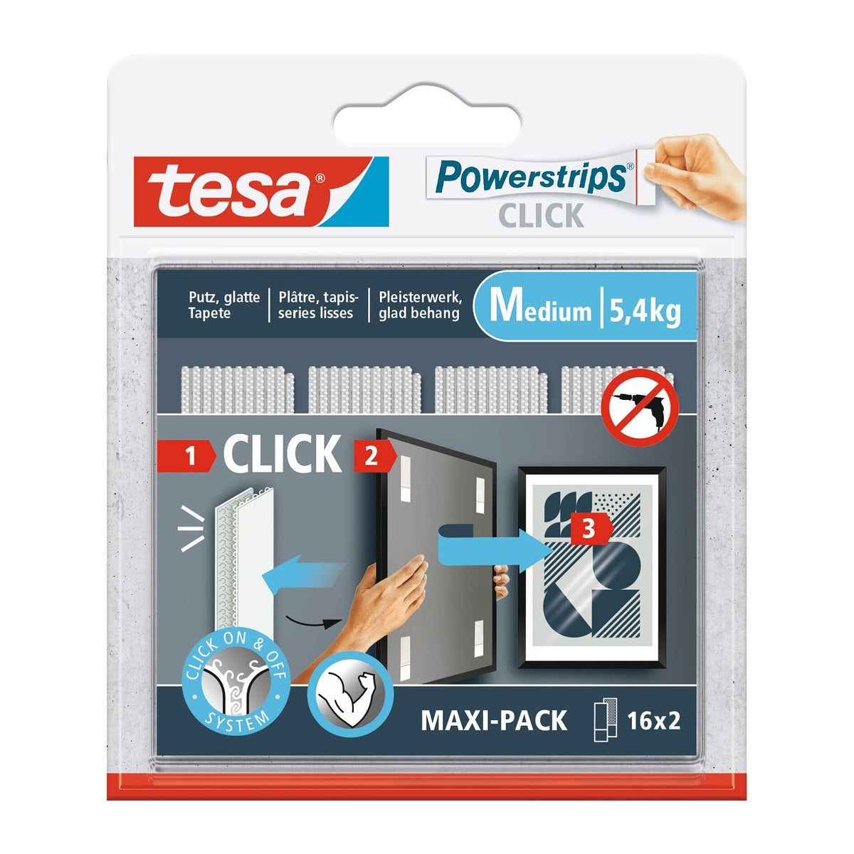 tesa Powerstrips Click Klett-Klebepads, weiß 16 x 2 m