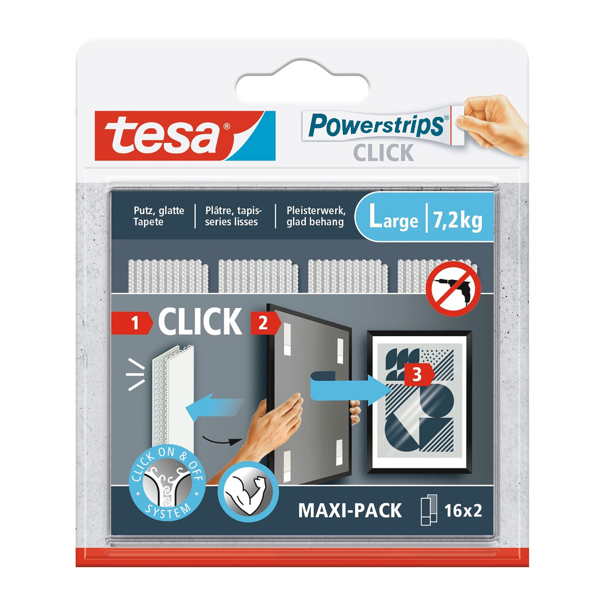 tesa Powerstrips Click Klett-Klebepads, weiß, 16 Paare