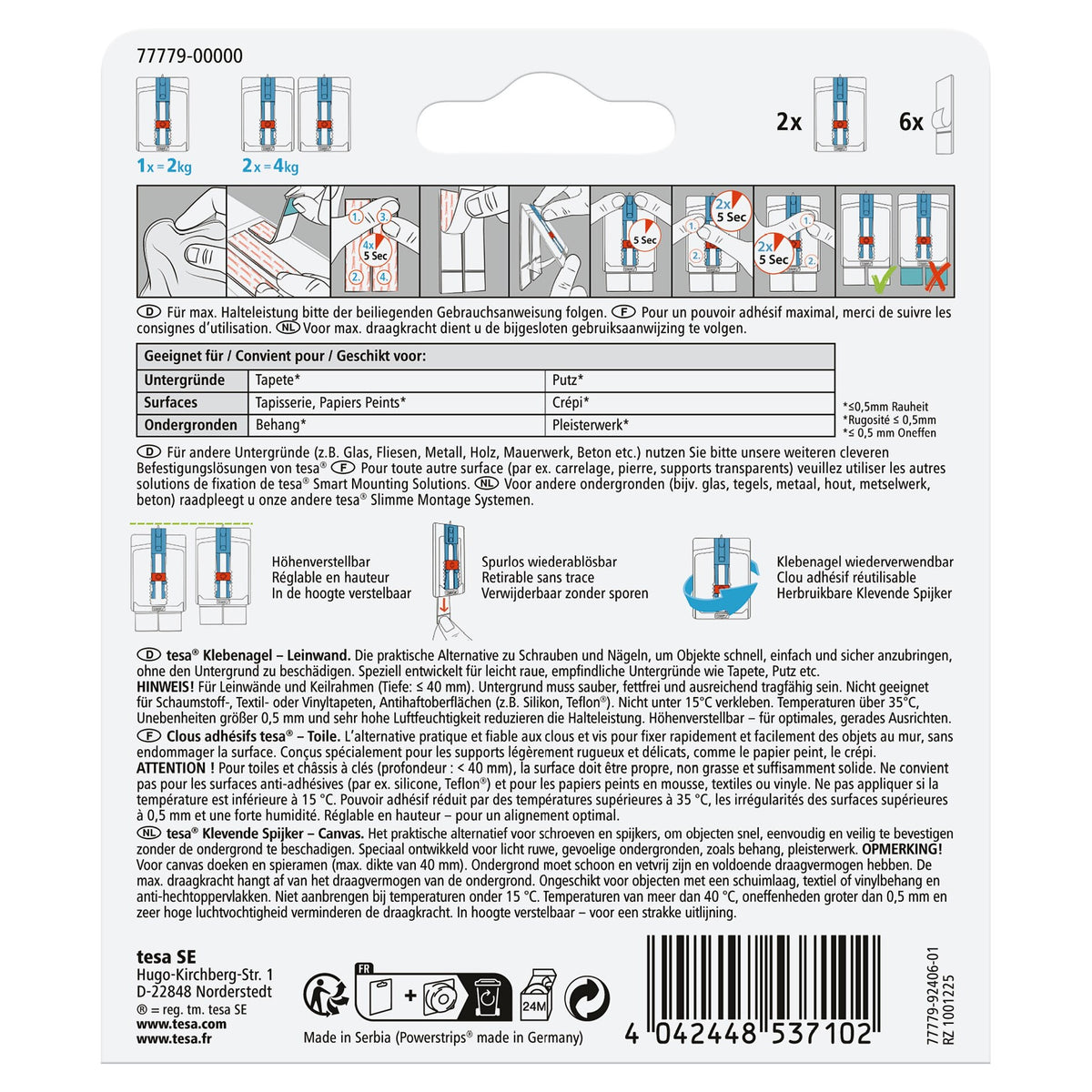 tesa Klebenagel Leinwand für Tapeten & Putz, weiß, bis 2 kg
