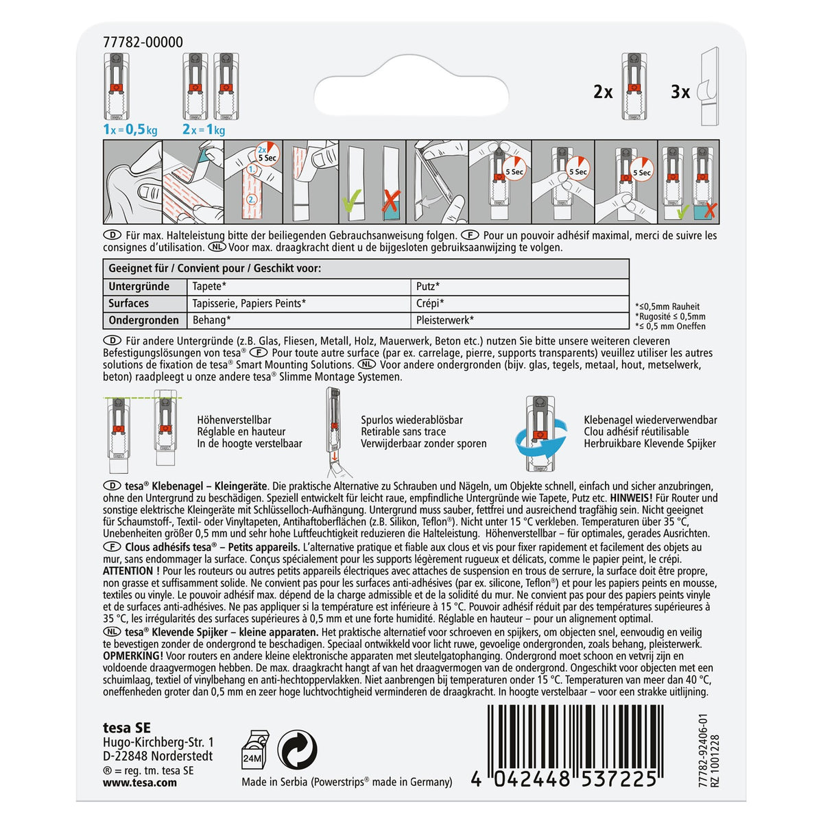 tesa Klebenagel Kleingeräte für Tapeten & Putz, weiß, bis 0,5 kg