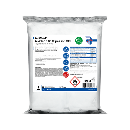 MaiMed MyClean DS Șervețele moi XXL - 70 de foi preînmuiate cu MaiMed MyClean DS | Pachet (70 de coli)