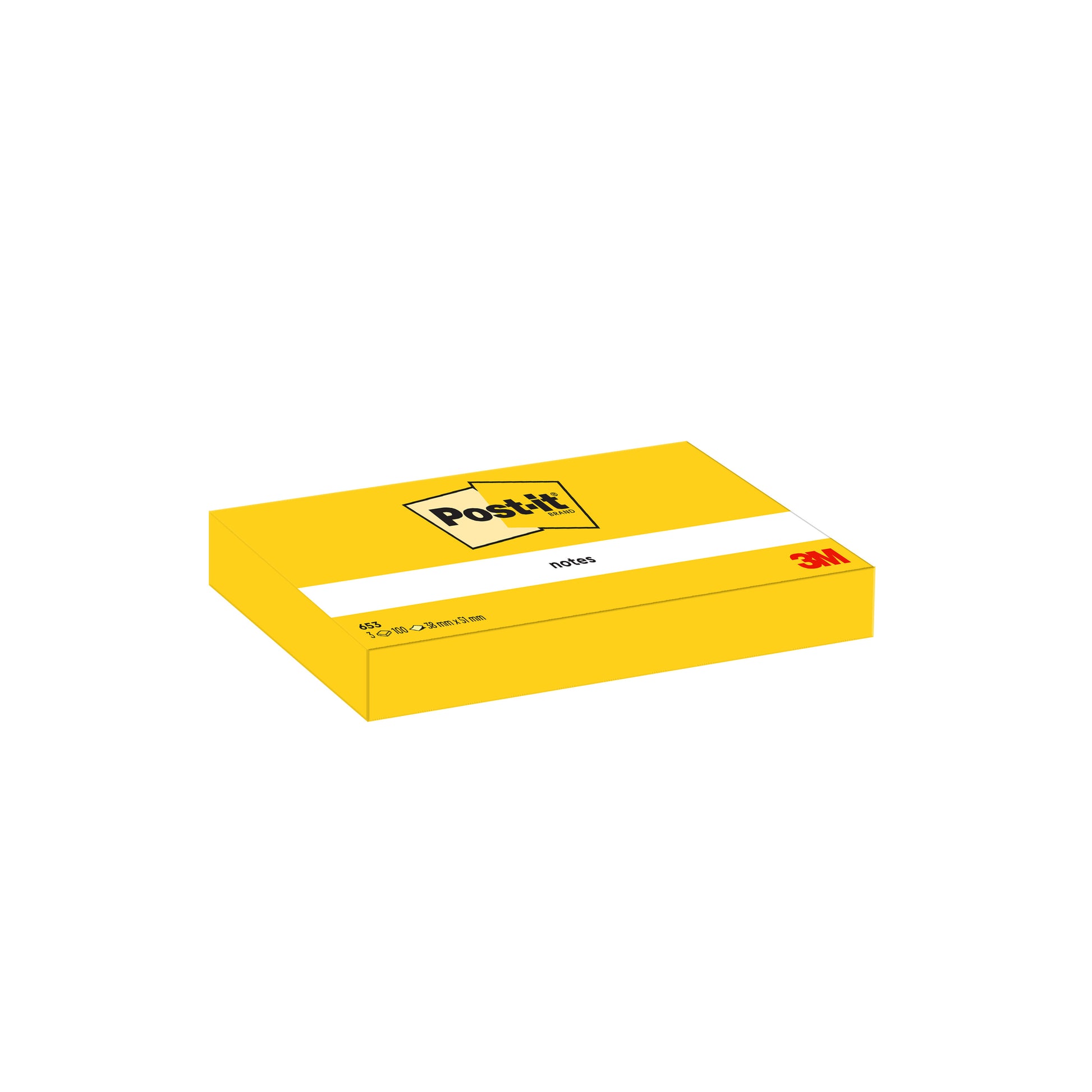 Eine Kartonverpackung mit 12 Blöcken Post-it® Notes von 3M Deutschland GmbH, gelb, je 38 x 51 mm und 100 Blatt pro Block. Perfekt als nachhaltiger Bürobedarf zum Organisieren - jetzt mit 100% PEFC-Zertifizierung.