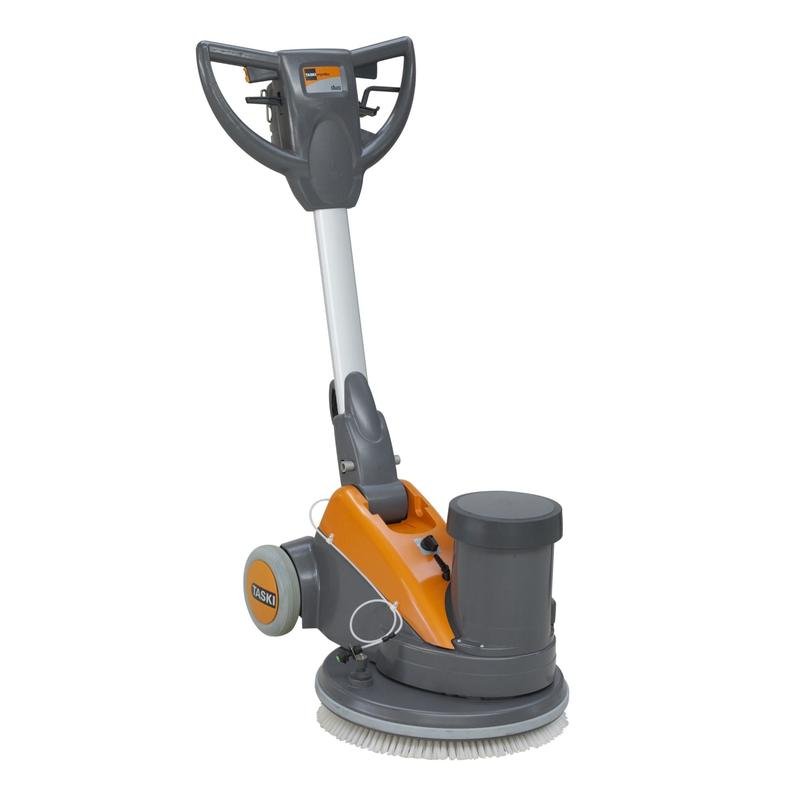 TASKI ergodisc duo de la Diversey Deutschland GmbH & Co. OHG este o mașină de curățat podele disponibilă în comerț, cu două viteze (165/330 rpm), ideală pentru curățarea de bază, lustruire, șlefuire și altele pe pardoseli dure.