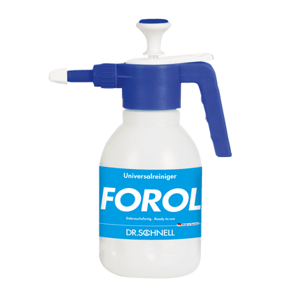Pulverizatorul DR.SCHNELL 1,5 litri, golDozator de la DR.SCHNELL GmbH & Co. KGaA este un pulverizator din plastic alb cu mâner albastru și duză, ideal pentru sarcini precise de curățare.