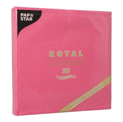 Un pachet PAPSTAR de 20 de șervețele "ROYAL Collection" 1/4-pliere (40x40 cm) de la PAPSTAR GmbH în roz cu scris auriu și alb - ideal pentru decorarea chic a mesei.