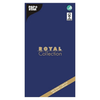 Fața de masă „ROYAL Collection” 120 cm x 180 cm de la PAPSTAR GmbH, Tissue, este prezentată într-un ambalaj albastru închis cu branding auriu-alb și un logo de certificare verde – oferind astfel o decorare de masă elegantă și de înaltă calitate pentru orice ocazie.