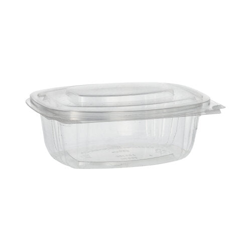 Cele PAPSTAR 50 de boluri pentru delicatese și salate cu capace rabatabile, PLA „pure“ clar de la PAPSTAR GmbH sunt un recipient alimentar ecologic, clar, compostabil, cu capac rabatabil, prezentat pe un fundal simplu alb.