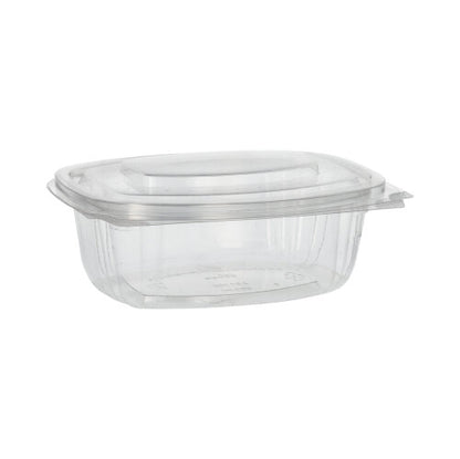 Cele PAPSTAR 50 de boluri pentru delicatese și salate cu capace rabatabile, PLA „pure“ clar de la PAPSTAR GmbH sunt un recipient alimentar ecologic, clar, compostabil, cu capac rabatabil, prezentat pe un fundal simplu alb.