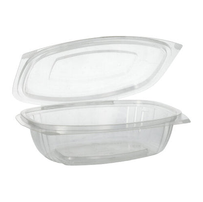 Cele PAPSTAR 50 de boluri pentru delicatese și salate cu capace rabatabile din PLA clar, compostabil, de la marca PAPSTAR GmbH sunt deschise și transparente pe un fundal alb.