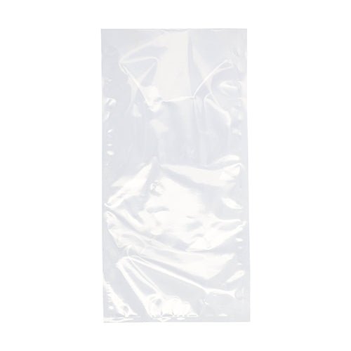 Pe un fundal alb este ilustrat un plic transparent Starpak 100 cu margine sigilată (PA/PE) de la Starpak, ideal pentru depozitarea sigură a alimentelor cu un aparat de vidat cu cameră.