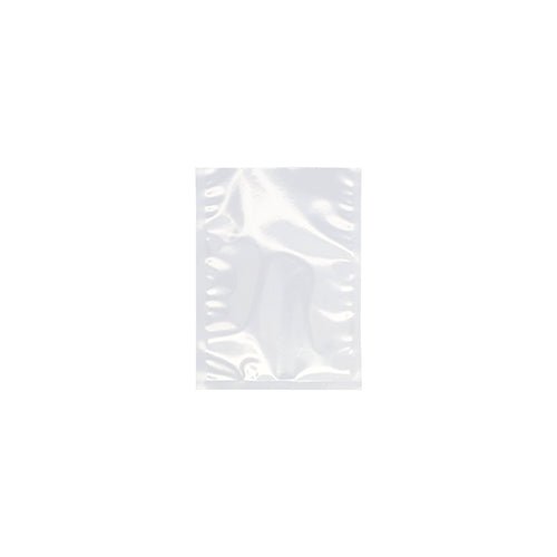 Un plic Starpak 100 cu margine sigilată, PA/PE transparent de la Starpak este centrat pe un fundal alb. Punga sigilată, ușor reflectorizantă, este ideală ca pungă de vidat pentru alimente sau pentru utilizare cu un aparat de vidat cu cameră. Sunt vizibile ușoare cute și textură.