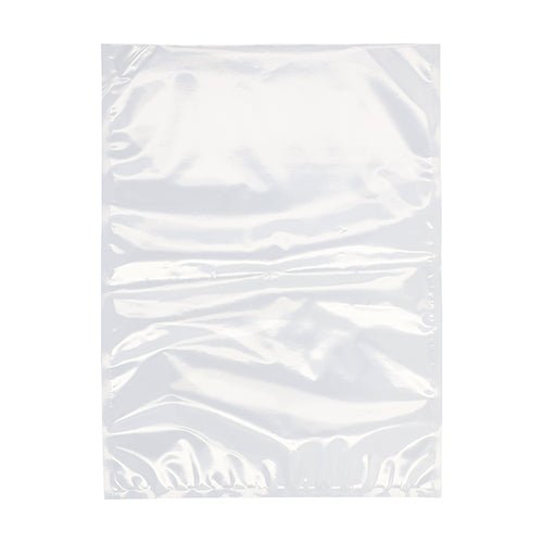 Un Starpak 100 plic cu margine sigilată, PA / PE transparent, de la Starpak, se află plat pe un fundal alb. Acest plic neted, ușor șifonat, este ideal pentru aparatele de vidat cu cameră, pentru a păstra alimentele proaspete.