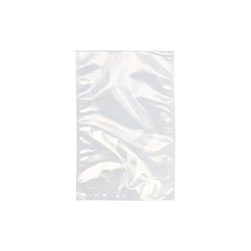 Un plic Starpak 100 cu margine sigilată, PA/PE transparent de la Starpak este gol și clar ilustrat pe un fundal alb. Punga de plastic dreptunghiulară, utilizată frecvent la aparatele de vidat cu cameră, apare plată și ușor șifonată.