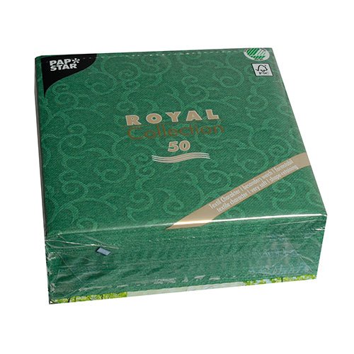 Un pachet cu 50 de șervețele PAPSTAR GmbH "ROYAL Collection" 1/4 pliat, verde, 40 x 40 cm, șervețele de hârtie elegant proiectate din Royal Collection.