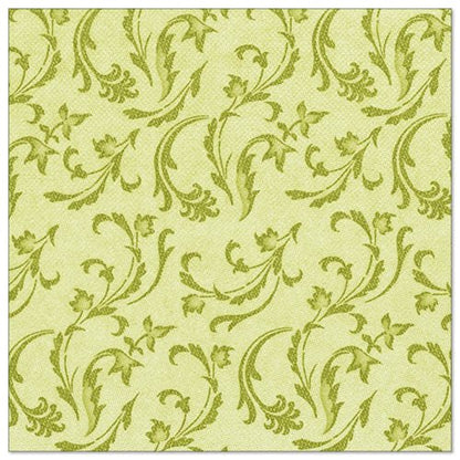 Șervețelul verde, pătrat, de 40x40 cm din colecția ROYAL a PAPSTAR GmbH este decorat cu un model artistic de flori și volute - ideal pentru toți cei care caută șervețele verzi elegante. Pachet de 50 bucăți, pliat în 1/4.